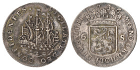 Scheepjeschelling van 6 stuiver. West-Friesland. 1736. Zeer Fraai +.