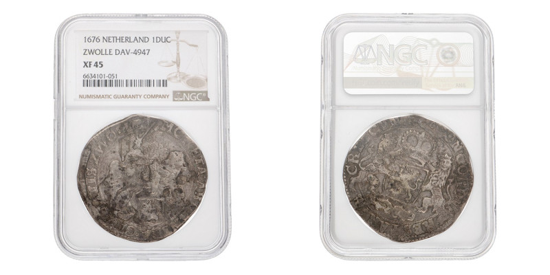 Dukaton of zilveren rijder. Zwolle. 1676. XF 45.
NGC graded: 6634101-051. CNM 2...