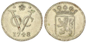 Duit. Afslag in zilver. V.O.C. (Holland). 1748. UNC.