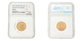 10 Gulden - Dubbelslag op vz. Wilhelmina. 1897. MS 64.