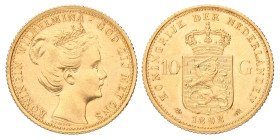 10 Gulden. Wilhelmina. 1898. Prachtig +.
