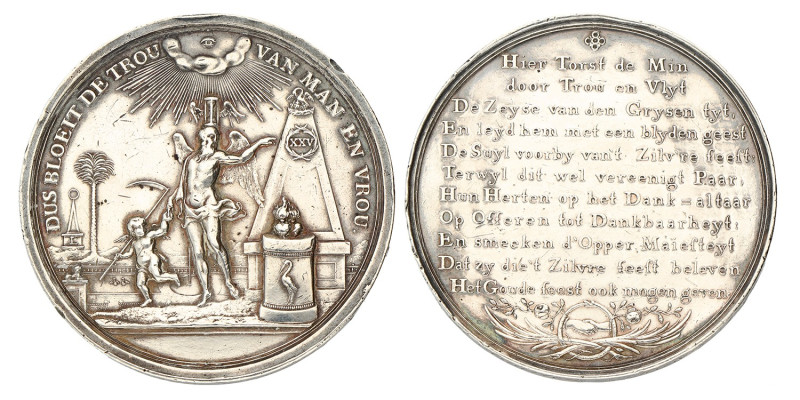 Nederland. 1789. Zilveren huwelijkspenning - A. Broere en A. Roussel.
A. Broere...