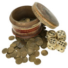 German States. Nürnberg. Early 19th century. Playing tokens in original wooden case and 4 dices.