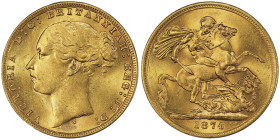 AUSTRALIA
Victoria 1837-1901 
Sovereign, 1874 S, Sydney, AU 7.98 g.
Ref : S 3858A, Marsh 113, KM#7
Conservation : PCGS MS 62