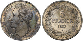 BELGIQUE
Leopold I 1831-1865 
5 Francs 1833, AG 25 g. 
Ref : KM3.1, Aern.124
Conservation : NGC MS 63. Position B