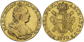 Marie-Thérèse 1740-1780 
1/2 Souverain, Anvers, 1750, AU
Ref : Fr. 135, KM#14
Conservation : NGC XF 45