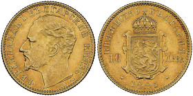 Bulgaria
Ferdinand I 1887-1918
10 Leva, 1894 KB, AU 3.22 g.
Ref : Fr. 4, KM#19
Conservation : NGC AU 58