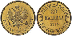 Finland, Nicholas II 1894-1917
20 Markkaa, 1913 S, AU 6.45 g.
Ref : Fr. 3, KM#9.2
Conservation : NGC MS 65