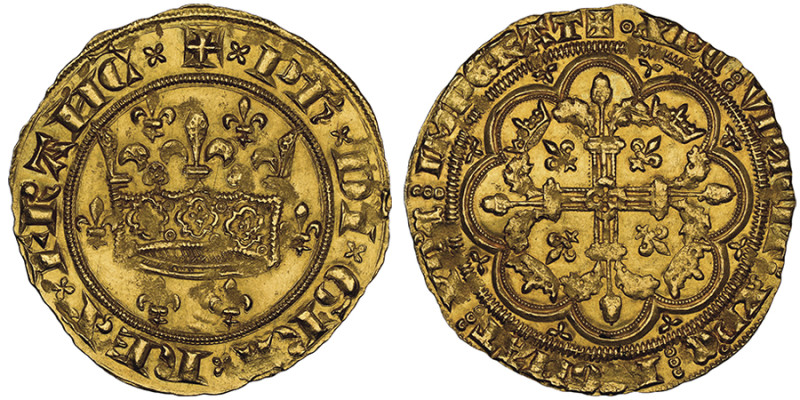 Philippe VI 1328-1350.
Couronne d'or , ND (29 Janvier 1340), AU 5.41 g.
Avers ...