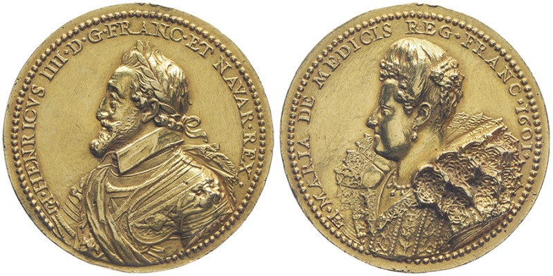Henri IV 1589-1610 et sa femme la reine Marie de Médicis 
Médaille en or, Paris,...