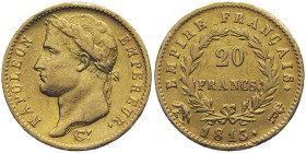 Premier Empire 1804-1814
20 Francs, Rome, 1813 R, AU 6.45 g.
Ref : G.1025, Pag 93, Fr. 519
Conservation : traces de nettoyage sinon TTB. Rare.
Quantit...