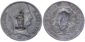Premier Empire 1804-1814
5 Francs, Paris, 1811 A , Contremarqué avec la figure du roi, AG 24.88 g.
Conservation : TTB