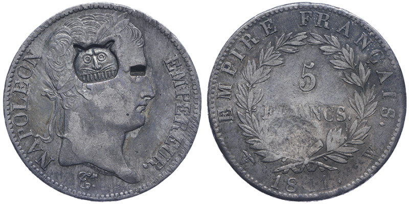 Premier Empire 1804-1814
5 Francs, Lille, 1811 W , Contremarquée d'une tête de t...