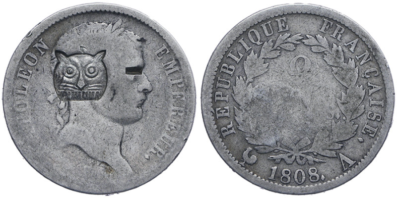Premier Empire 1804-1814
2 Francs, Paris, 1808 A , Contremarquée d'une tête de t...