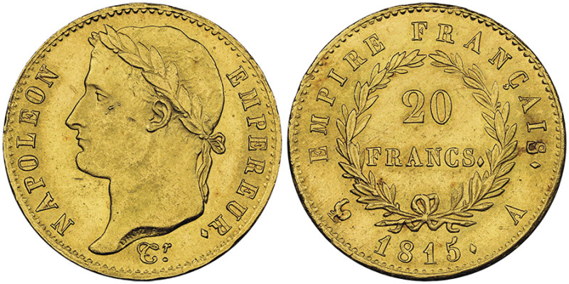 Cent-Jours, 20 mars-22 juin 1815
20 Francs, Paris, 1815 A, AU 6.45 g. Ref : G. 1...