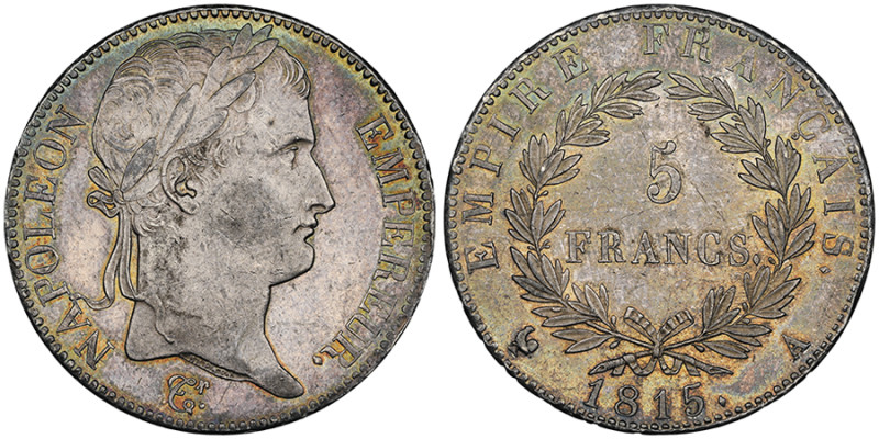 Cent-Jours, 20 mars-22 juin 1815
5 Francs, Paris, 1815 A, AG 25 g.
Ref : G. 595
...