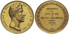 Charles X 1824-1830 
Médaille en or, AU 68.65 g. 41 mm par Depaulis
Avers : CHARLES X ROI DE FRANCE ET DE NAV Revers : EXPOSITION AU SALON DE 1824
MR ...