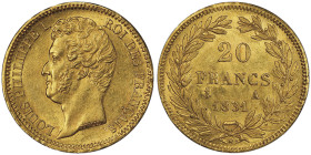 Louis-Philippe Ier 1830-1848
20 Francs, Paris, 1831 A, tranche en creux, AU 6.45 g.
Ref : G. 1030a, Fr. 553 a
Conservation : PCGS MS 62. Superbe