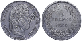 Louis-Philippe Ier 1830-1848
5 Francs, Lille, 1835 W, Contremarquée avec une V couronné (révolte de Vendée),
AG 24.81 g.
Conservation : TTB