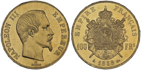 Second Empire 1852-1870
100 Francs, Paris, 1858 A, AU 32.25 g. Ref : G.1135, Fr. 569
Conservation : NGC MS 62