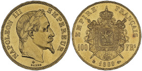 Second Empire 1852-1870
100 Francs, Strasbourg, 1869 BB, AU 32.25 g. Ref : G. 1136, Fr. 581
Conservation : NGC MS 63