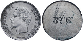 Second Empire 1852-1870
Epreuve de 20 centimes uniface avers en cuivre argenté , Paris, 1855 A, 1.21 g.
Ref : G. 305
Conservation : FDC