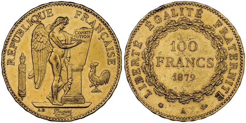 Troisième république 1870-1940
100 Francs, Paris, 1879 A, ancre barrée, AU 32.25...