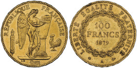 Troisième république 1870-1940
100 Francs, Paris, 1879 A, ancre barrée, AU 32.25 g.
Ref : G.1137, Fr. 590
Conservation : NGC MS 61