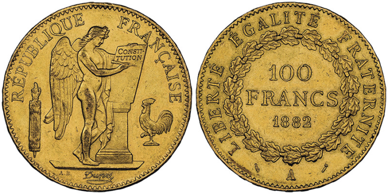 Troisième république 1870-1940
100 Francs, Paris, 1882 A, AU 32.25 g.
Ref : G. 1...