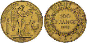 Troisième république 1870-1940
100 Francs, Paris, 1886 A, AU 32.25 g.
Ref : G. 1137, Fr. 590
Conservation : NGC MS 62