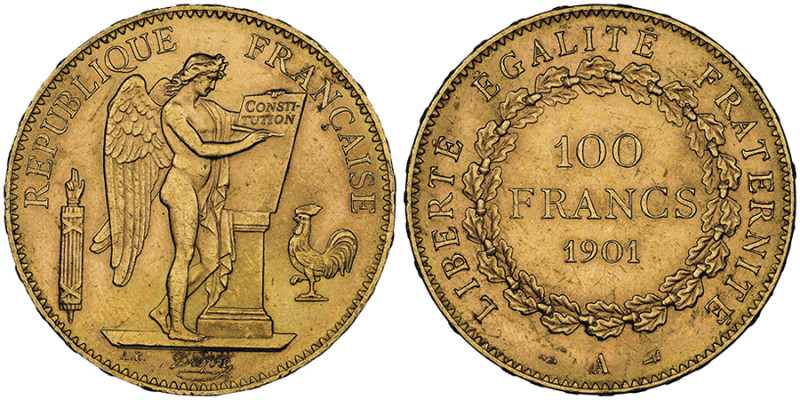 Troisième république 1870-1940
100 Francs, Paris, 1901 A, AU 32.25 g.
Ref : G. 1...