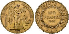Troisième république 1870-1940
100 Francs, Paris, 1901 A, AU 32.25 g.
Ref : G. 1137, Fr. 590
Conservation : NGC MS 63