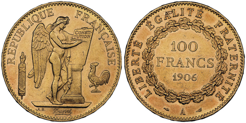 Troisième république 1870-1940
100 Francs, Paris, 1906 A, AU 32.25 g.
Ref : G. 1...