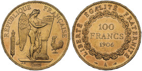 Troisième république 1870-1940
100 Francs, Paris, 1906 A, AU 32.25 g.
Ref : G. 1137, Fr. 590
Conservation : NGC MS 61