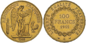 Troisième république 1870-1940
100 Francs, Paris, 1911 A, AU 32.25 g.
Ref : G. 1137, Fr. 590
Conservation : NGC MS 61
