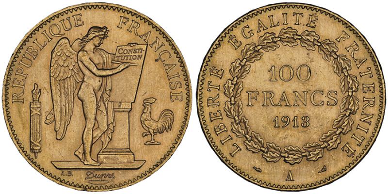 Troisième république 1870-1940
100 Francs, Paris, 1913 A, AU 32.25 g.
Ref : G. 1...