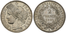 Troisième république 1870-1940
2 francs, Paris, 1881 A, AG 10 g.
Ref : G. 530a
Conservation : NGC MS 66. FDC