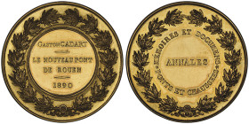 Troisième république 1870-1940
Médaille en or, 1890, le nouveau pont de Rouen, AU 86.16 g., poinçon
corne 46 mm
Avers : GASTON CADART / LE NOUVEAU PON...