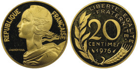 Cinquième République 1959 à nos jours
Piéfort or de 20 centimes Marianne, 1976, AU 17.5 g. 920‰
Ref : GEM 56.P3
Conservation : NGC PROOF 67 ULTRA CAME...