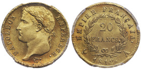 Premier Empire 1804-1814
20 Francs, Paris, 1812 A, AU 6.45 g.
Ref : G. 1025, Fr. 516
Conservation : PCGS MS 63+. Conservation exceptionnelle