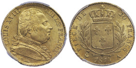 Louis XVIII 1814-1815
20 francs, Paris, 1814 A, AU 6.45 g.
Ref : Gad. 1026
Conservation : PCGS MS 64