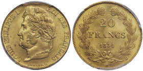 Louis Philippe 1830-1848
20 Francs, Rouen, 1834 B, AU 6.45 g.
Ref : G. 1031
Conservation : PCGS MS 64