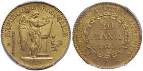 Deuxième République 1848-1852
20 Francs, Paris, 1849, AU 6.45 g.
Ref : G. 1032, Fr. 565
Conservation : PCGS MS 64