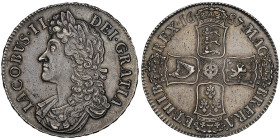 James II Fils de Charles Ier et Henriette de France 1685-1688 
Crown 1687 TERTIO, AG 30.19 g.
Ref : S 3407, Dav 3779
Conservation : NGC AU 58. Patine ...