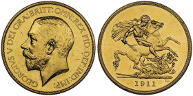 George V 1910-1936
5 Pounds, 1911, AU 39.9 g.
Ref : S.3994, W&R-414, KM#822, 
Conservation : PROOF
Tirage: 2.812 exemplaires. Très Rare