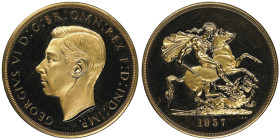 George VI 1936-1952
5 Pounds 1937, AU 39,94 g.
Ref : Fr. 409, KM#860
Conservation : PCGS PROOF 64 CAMEO