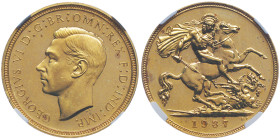 George VI 1936-1952
Half Sovereign Proof, 1937, AU 3.99 g.
Ref : S. 4077, Fr. 412, KM#858 
Conservation : NGC PROOF 63