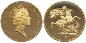 Elizabeth II 1952-2022
5 Pounds , London, 1995,AU 40 g. 
Ref : Fr. 422, KM#945
Conservation : PCGS PROOF 70 DEEP CAMEO