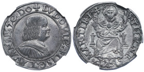 Ludovico II Fieschi 1528-1532
Testone, AG 9.46 g.
Ref : MIR 691 (R), CNI 18/30, Biaggi 1563
Ex Vente Kunker 165, Mars 2010, lot 691 Conservation : NGC...