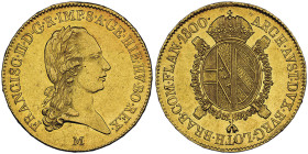Francesco II d'Asburgo Lorena 1792-1800
Sovrana, 1800 M, AU 11.10 g. Ref : MIR 474/2, Fr. 741 Conservation : NGC MS 61